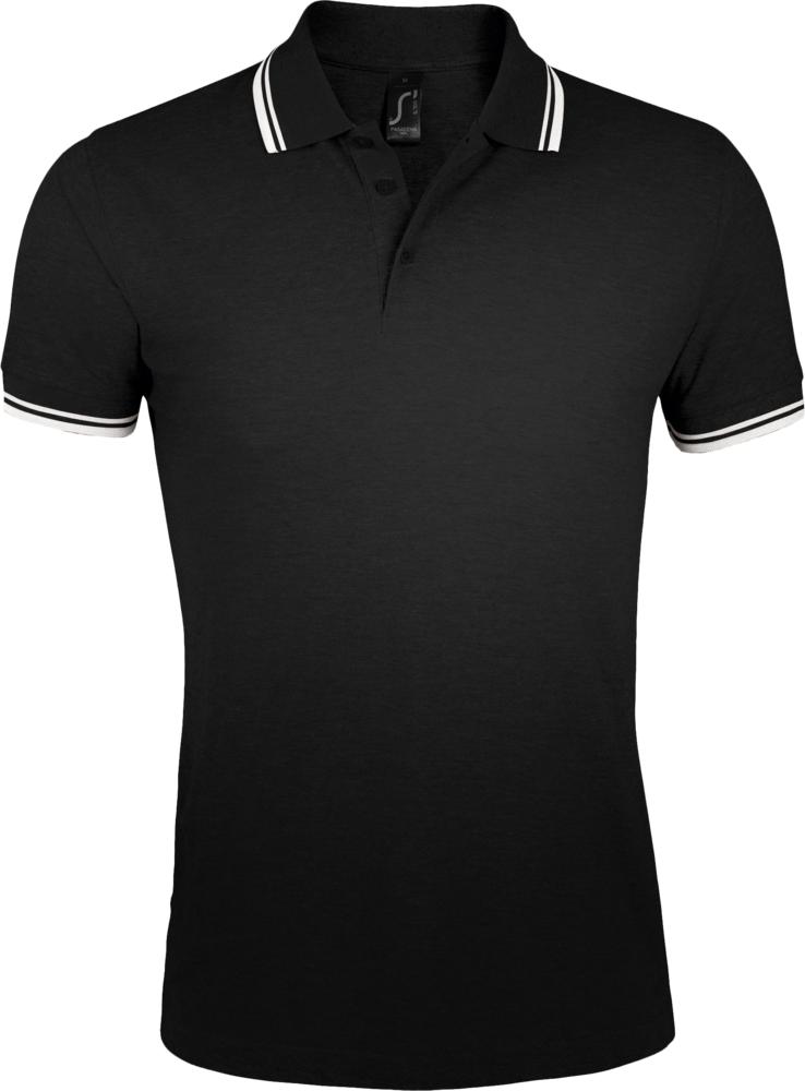 Рубашка поло мужская Pasadena Men 200 с контрастной отделкой, черная с белым / Миниатюра WWW (1000)