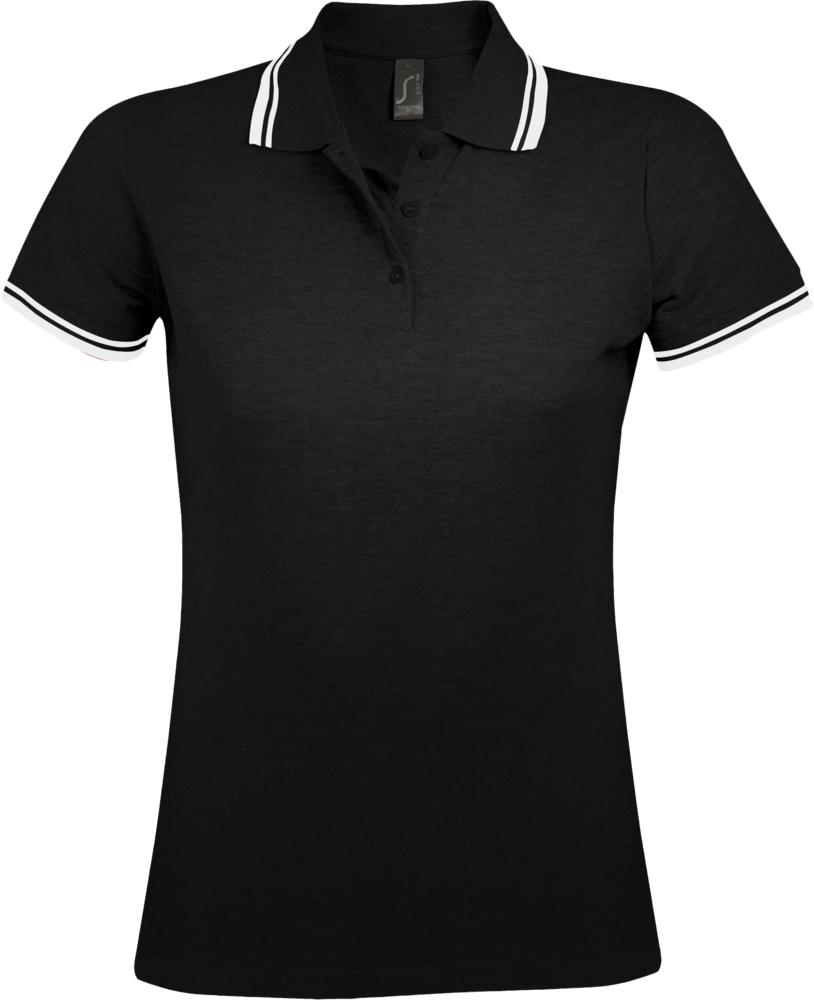 Рубашка поло женская Pasadena Women 200 с контрастной отделкой, черная с белым / Миниатюра WWW (1000)