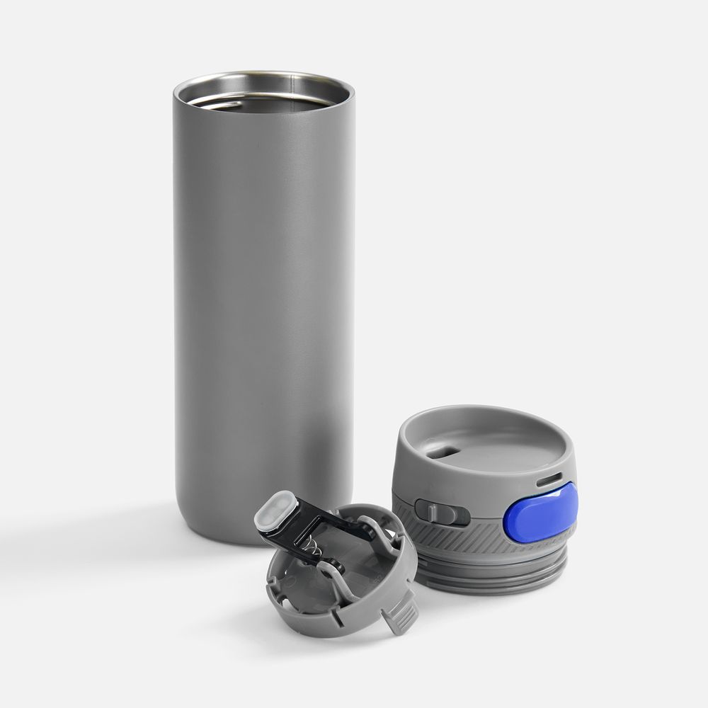Термостакан X1 с цветной кнопкой, серый с синим / Миниатюра WWW (1000)