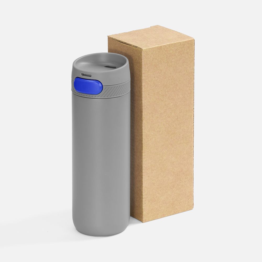 Термостакан X1 с цветной кнопкой, серый с синим / Миниатюра WWW (1000)