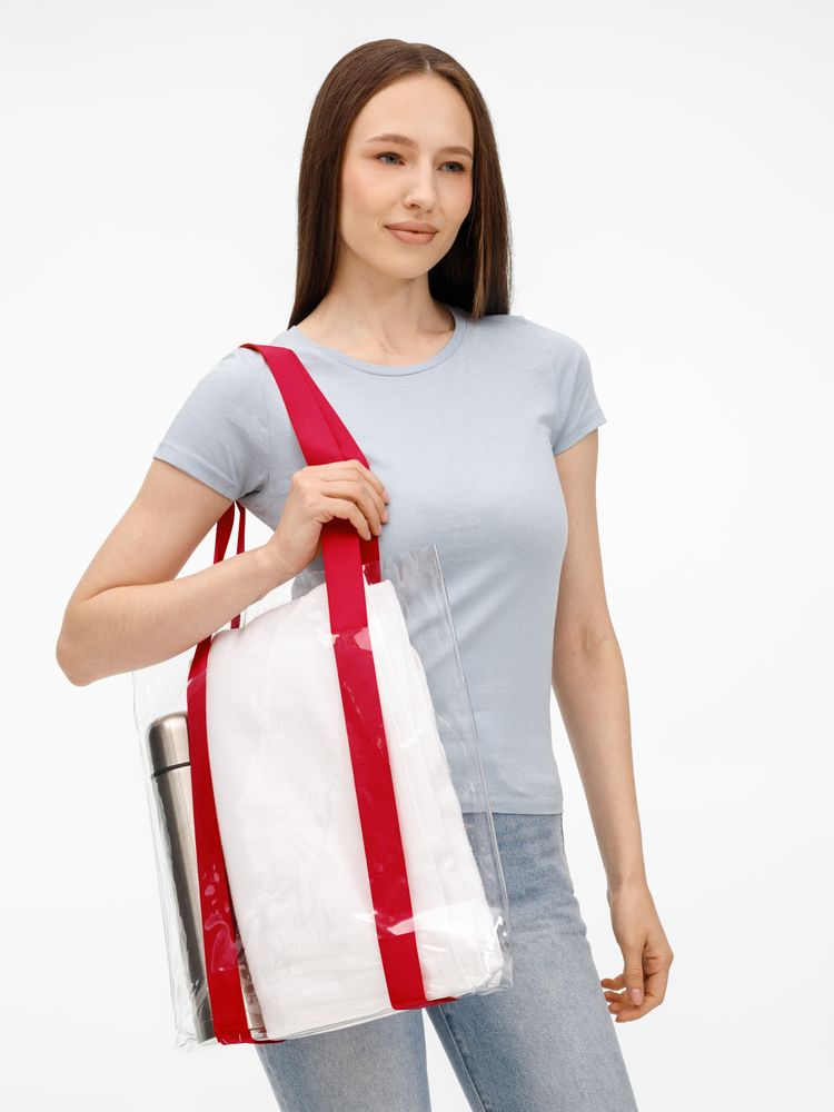 Шопер Clear Fest, ver.2, прозрачный с красными ручками / Миниатюра WWW (1000)