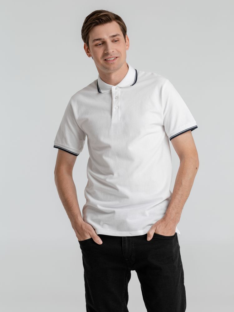 Рубашка поло мужская с контрастной отделкой Practice 270, белый/темно-синий / Миниатюра WWW (1000)