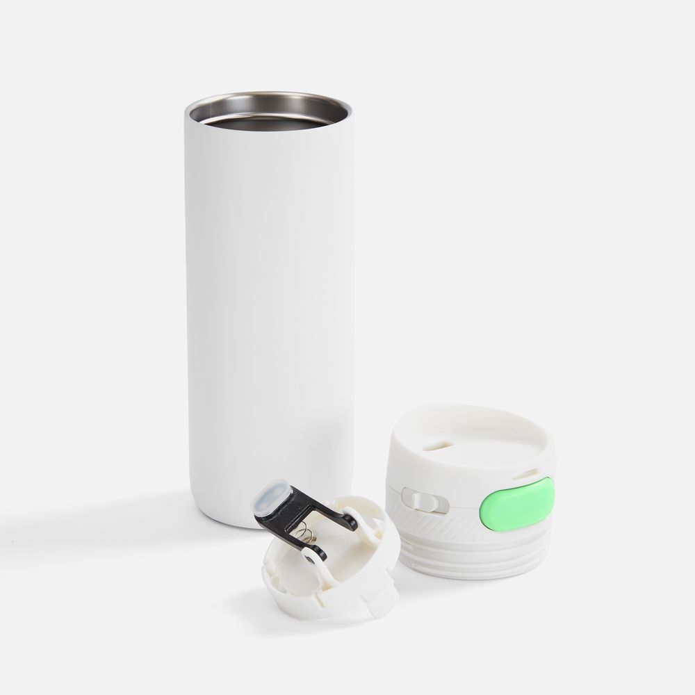 Термостакан X1 с цветной кнопкой, белый с зеленым / Миниатюра WWW (1000)