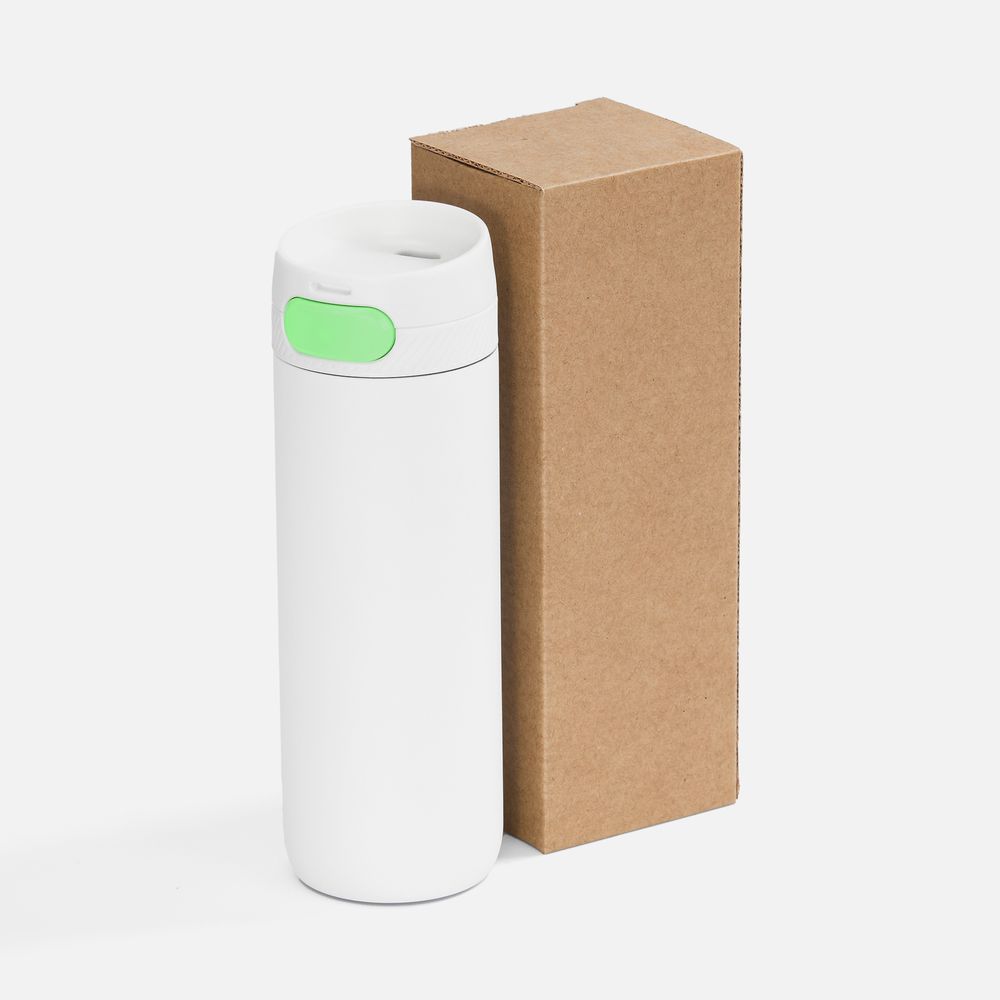 Термостакан X1 с цветной кнопкой, белый с зеленым / Миниатюра WWW (1000)