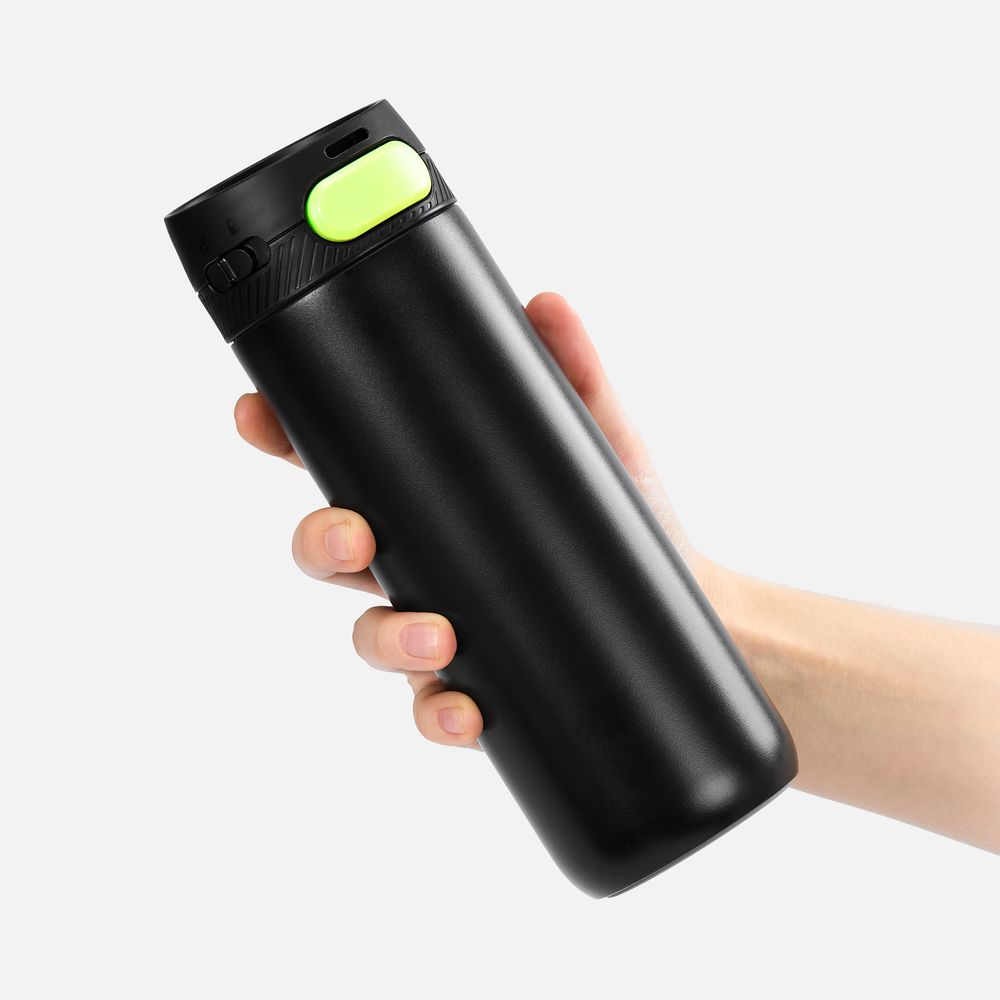 Термостакан X1 с цветной кнопкой, черный с желтым / Миниатюра WWW (1000)