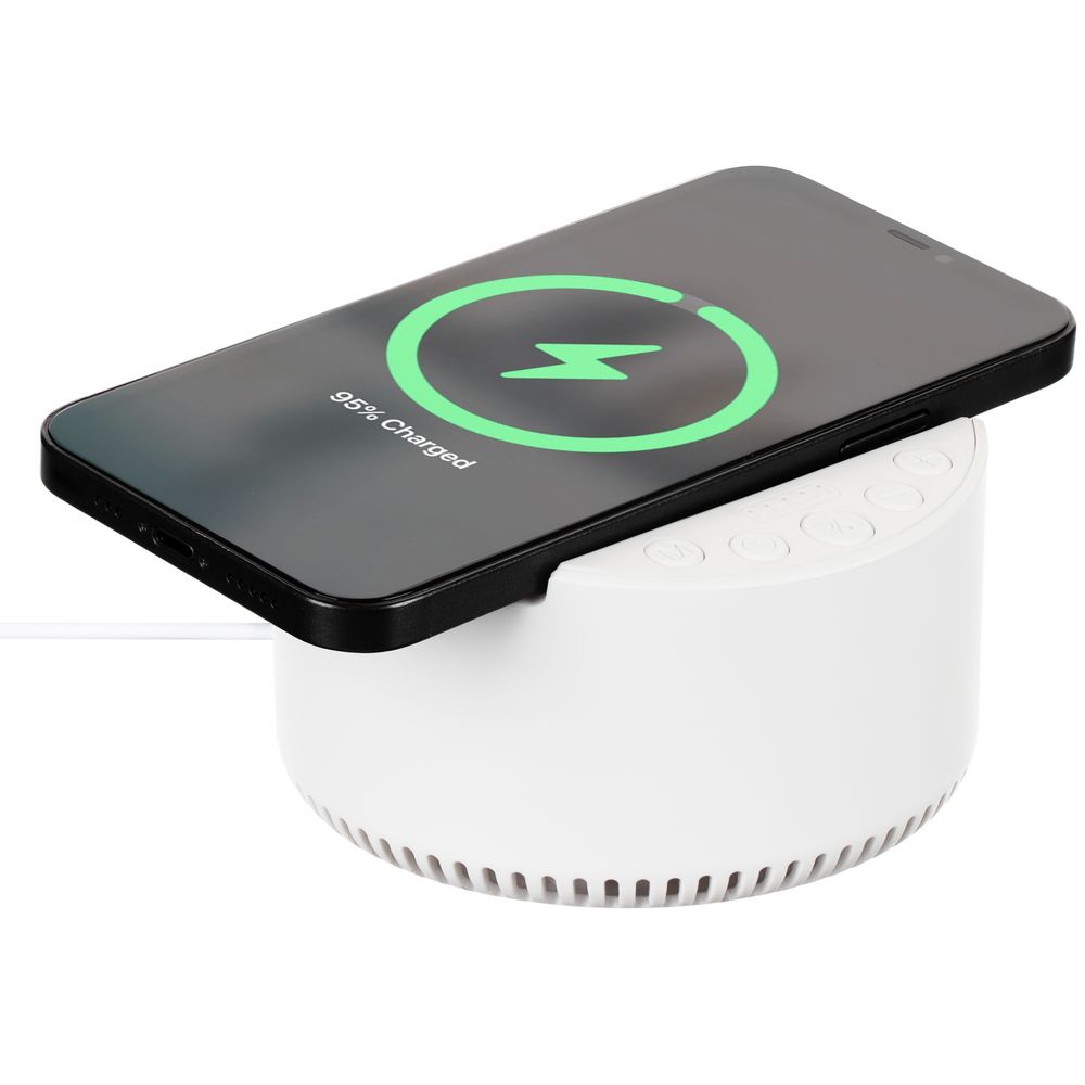 Bluetooth-колонка с беспроводной зарядкой relaxTime, белая / Миниатюра WWW (1000)