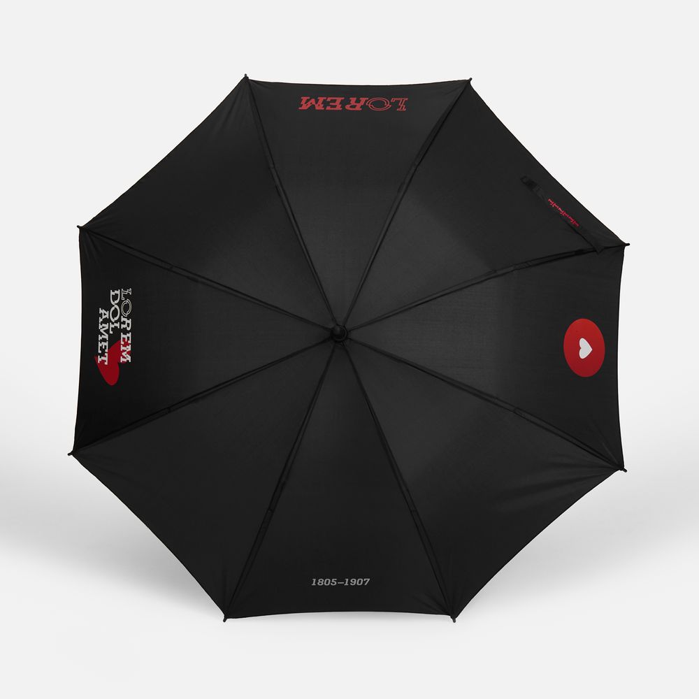 Зонт-трость Hidecolor с цветными спицами, черный с красным / Миниатюра нанесения (1000)