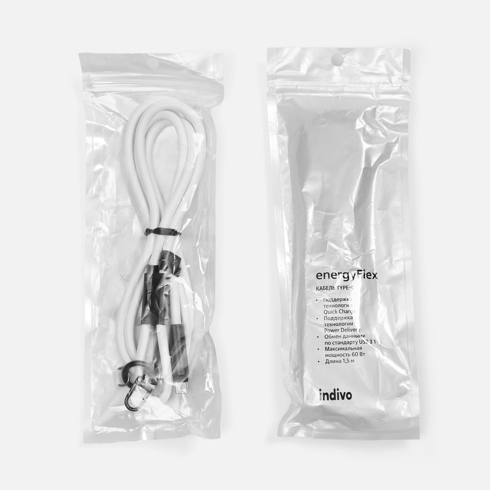 Кабель-ланьярд energyFlex Power Delivery 60 Вт, белый / Миниатюра (упак) (1000)