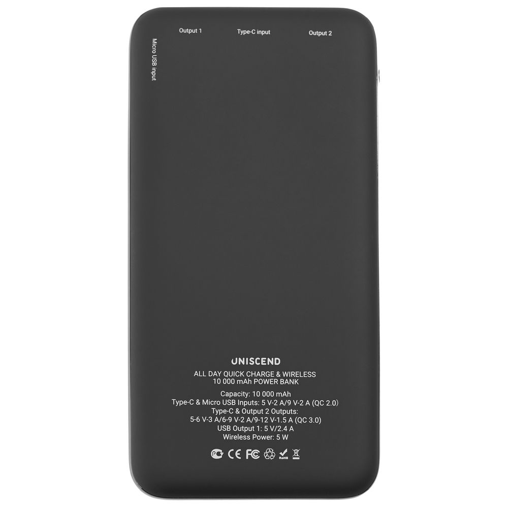 Aккумулятор Uniscend Quick Charge Wireless 10000 мАч, черный / Миниатюра WWW (1000)