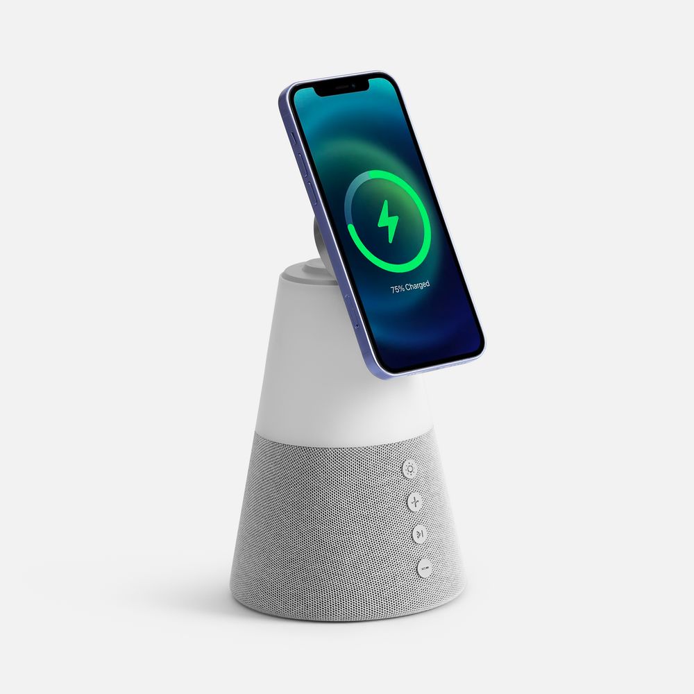 Bluetooth-колонка с беспроводной зарядкой и подсветкой Cone Sonance, серая / Миниатюра WWW (1000)