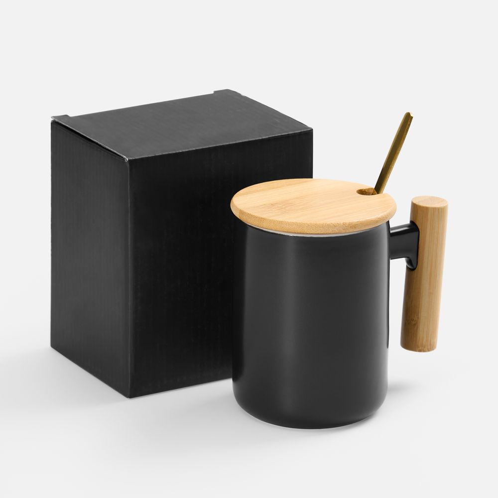 Кружка с ложкой Eco Fusion, черная / Миниатюра (упак) (1000)