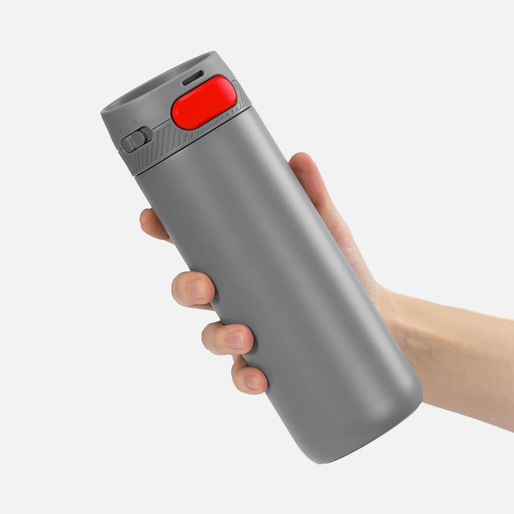 Термостакан X1 с цветной кнопкой, серый с красным / Миниатюра WWW (1000)