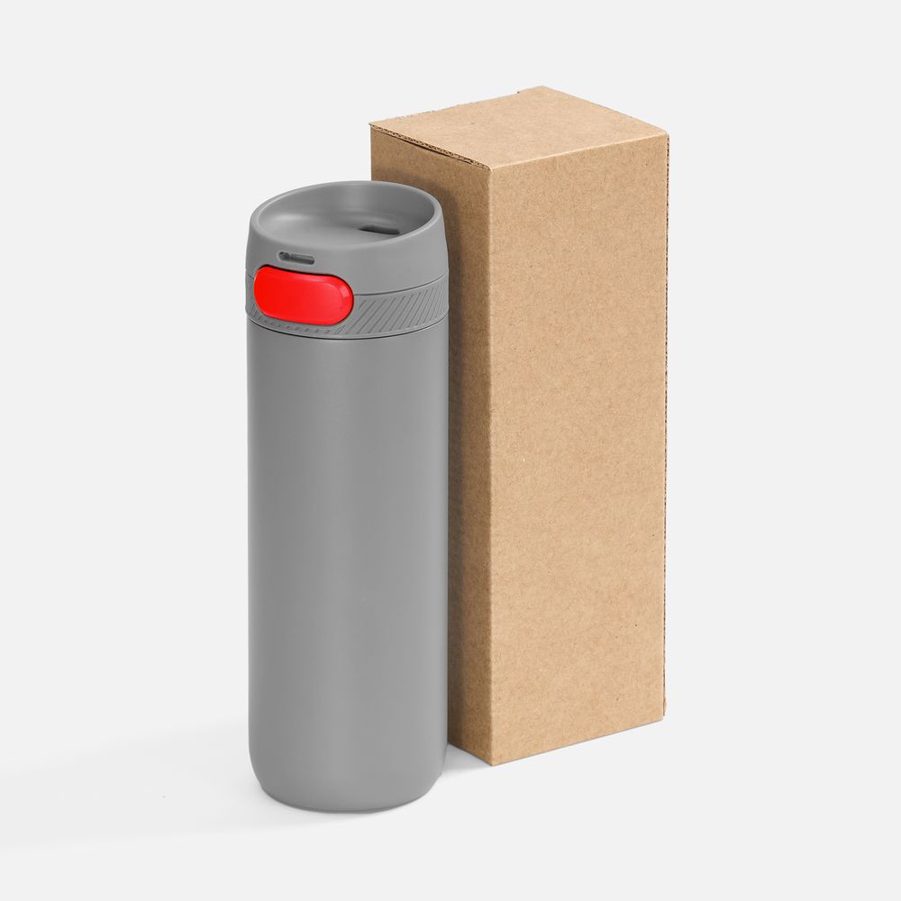 Термостакан X1 с цветной кнопкой, серый с красным / Миниатюра WWW (1000)