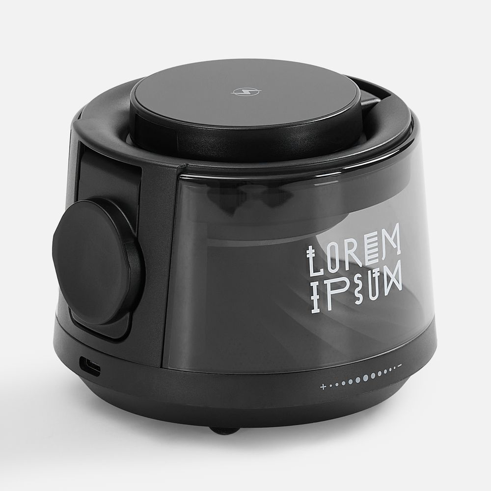 Bluetooth-колонка с подсветкой и беспроводной зарядкой Quantium, черная / Миниатюра нанесения (1000)