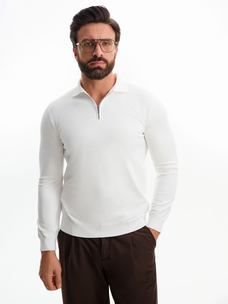 Рубашка поло мужская с длинным рукавом Terrazzo, белая / Миниатюра WWW (1000)