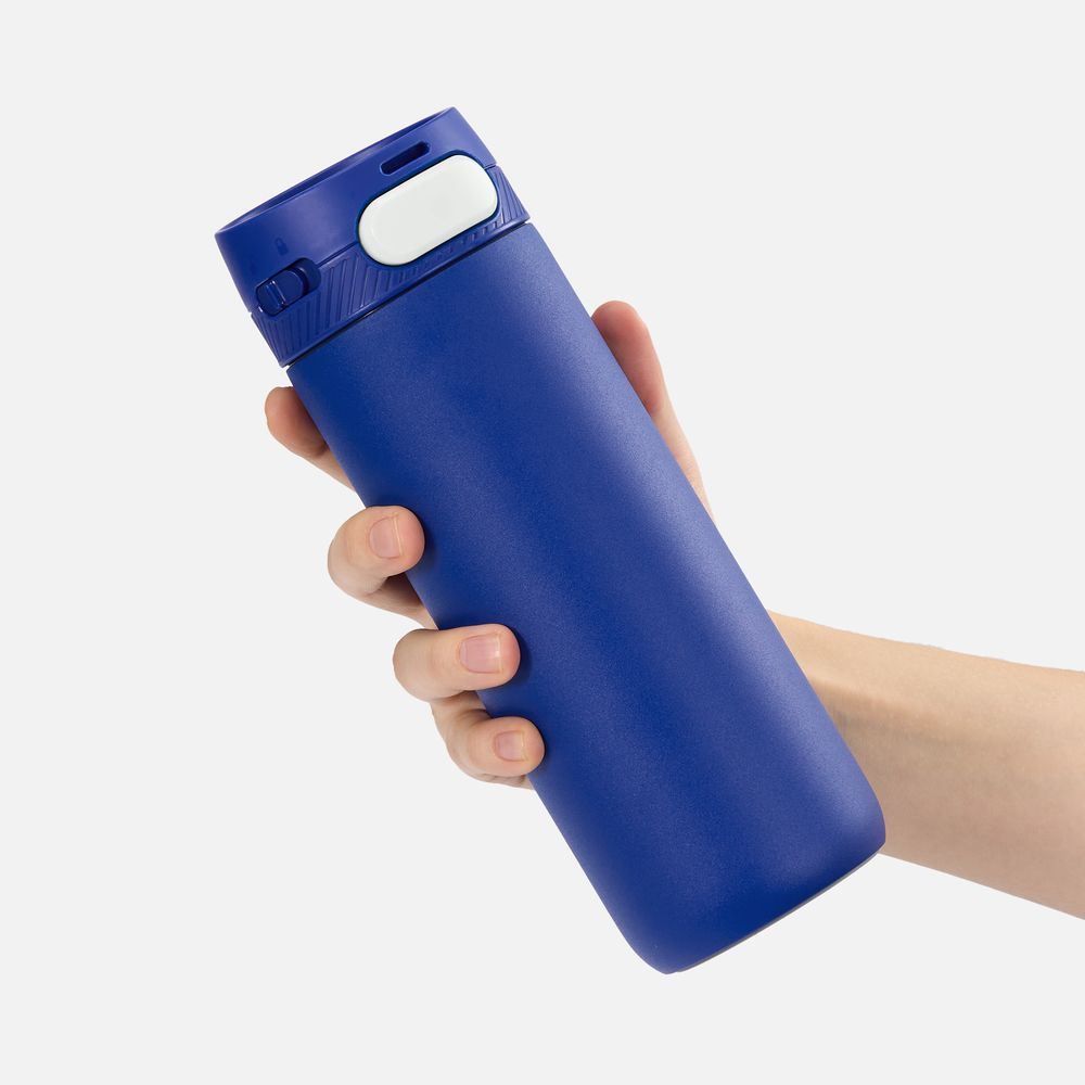 Термостакан X1 с цветной кнопкой, синий с белым / Миниатюра WWW (1000)