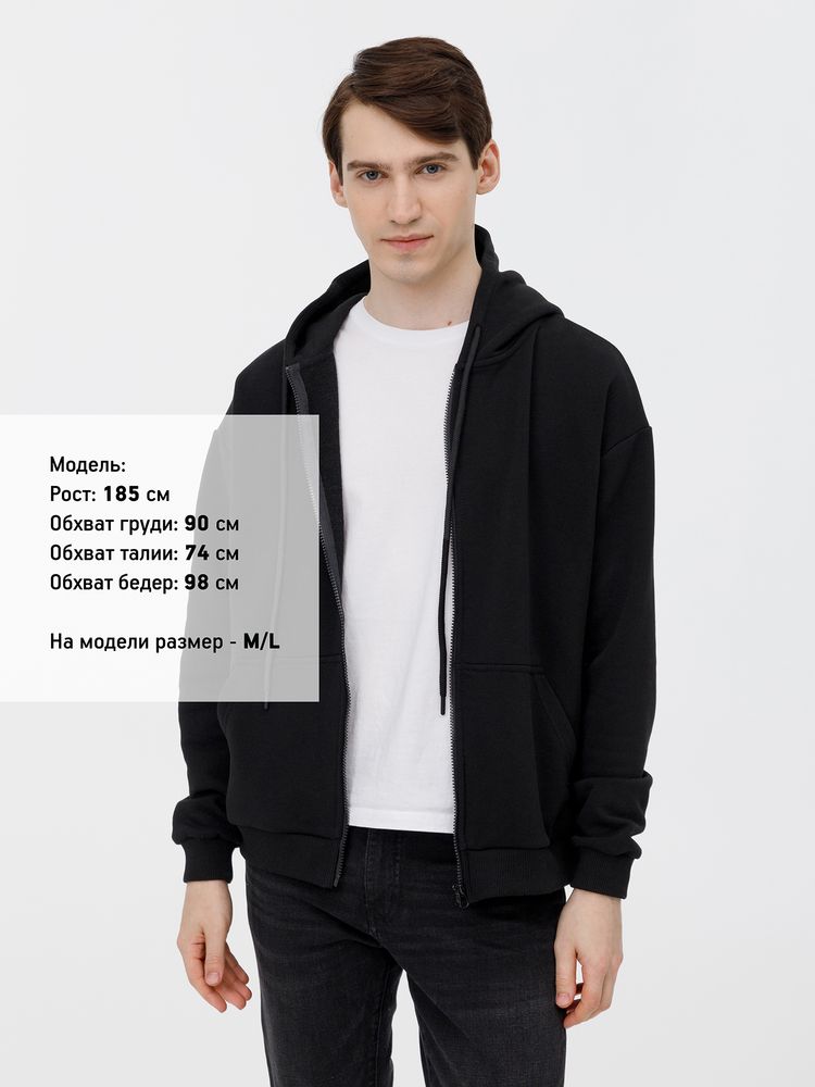 Толстовка унисекс оверсайз на молнии Zippy Terry, черная / Миниатюра модельного (1000)