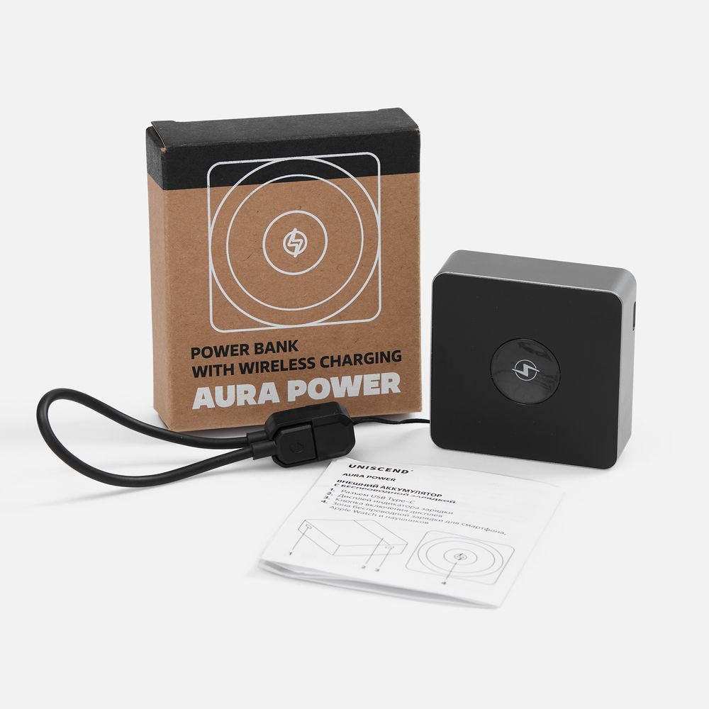 Внешний аккумулятор с беспроводной зарядкой Aura Power, серый / Миниатюра WWW (1000)
