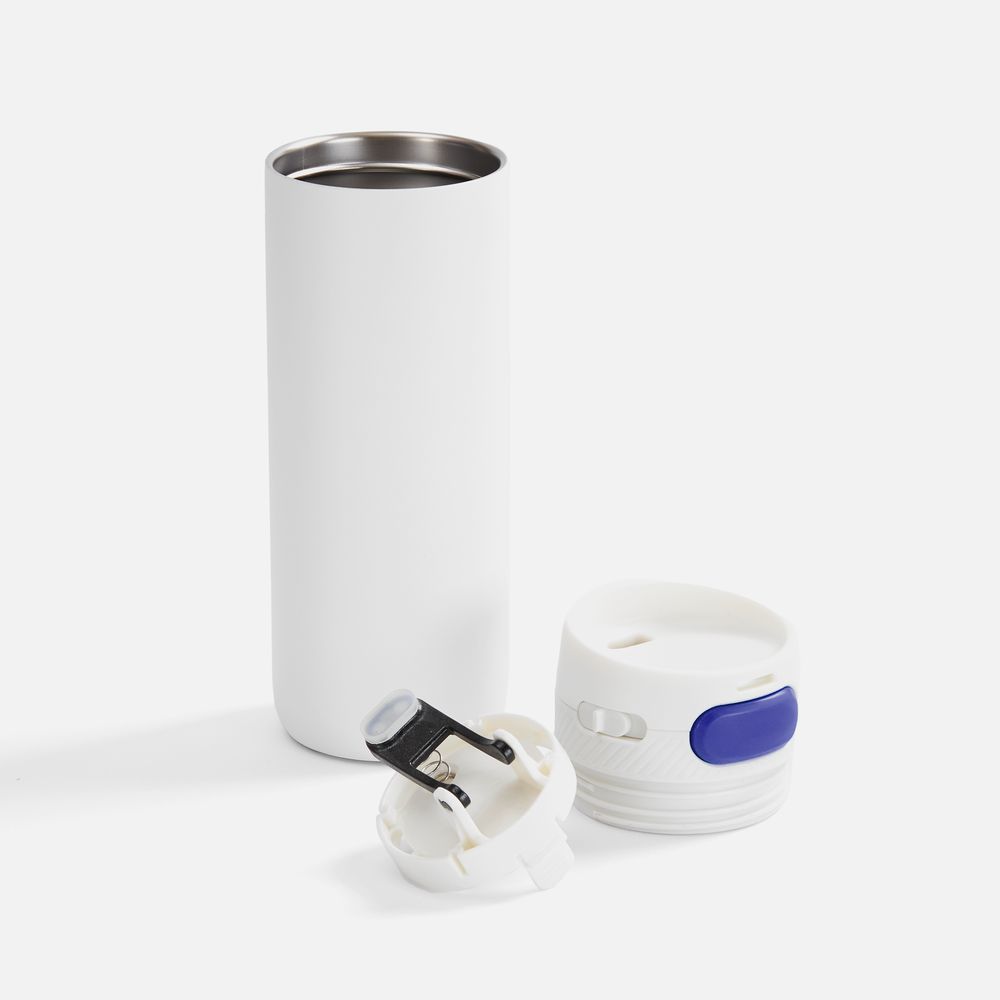 Термостакан X1 с цветной кнопкой, белый с синим / Миниатюра WWW (1000)