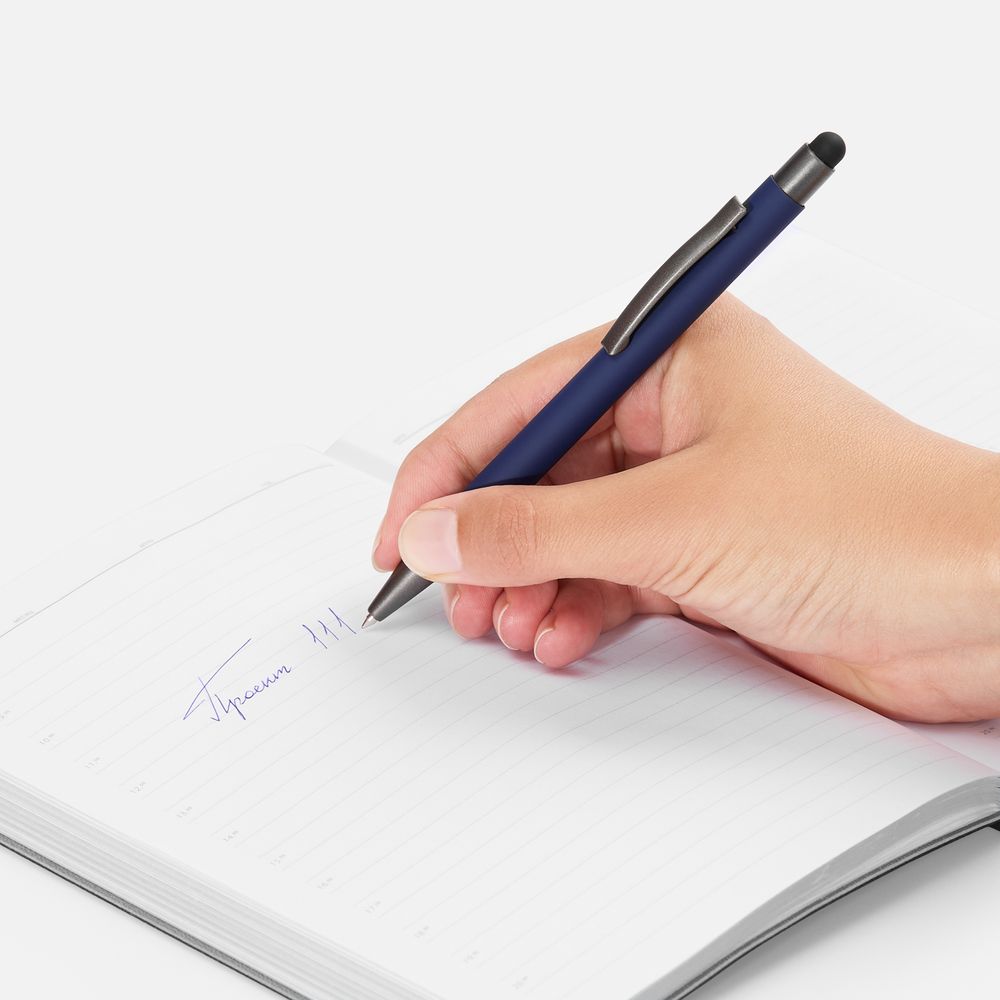 Ручка шариковая Atento Soft Touch со стилусом, темно-синяя / Миниатюра WWW (1000)