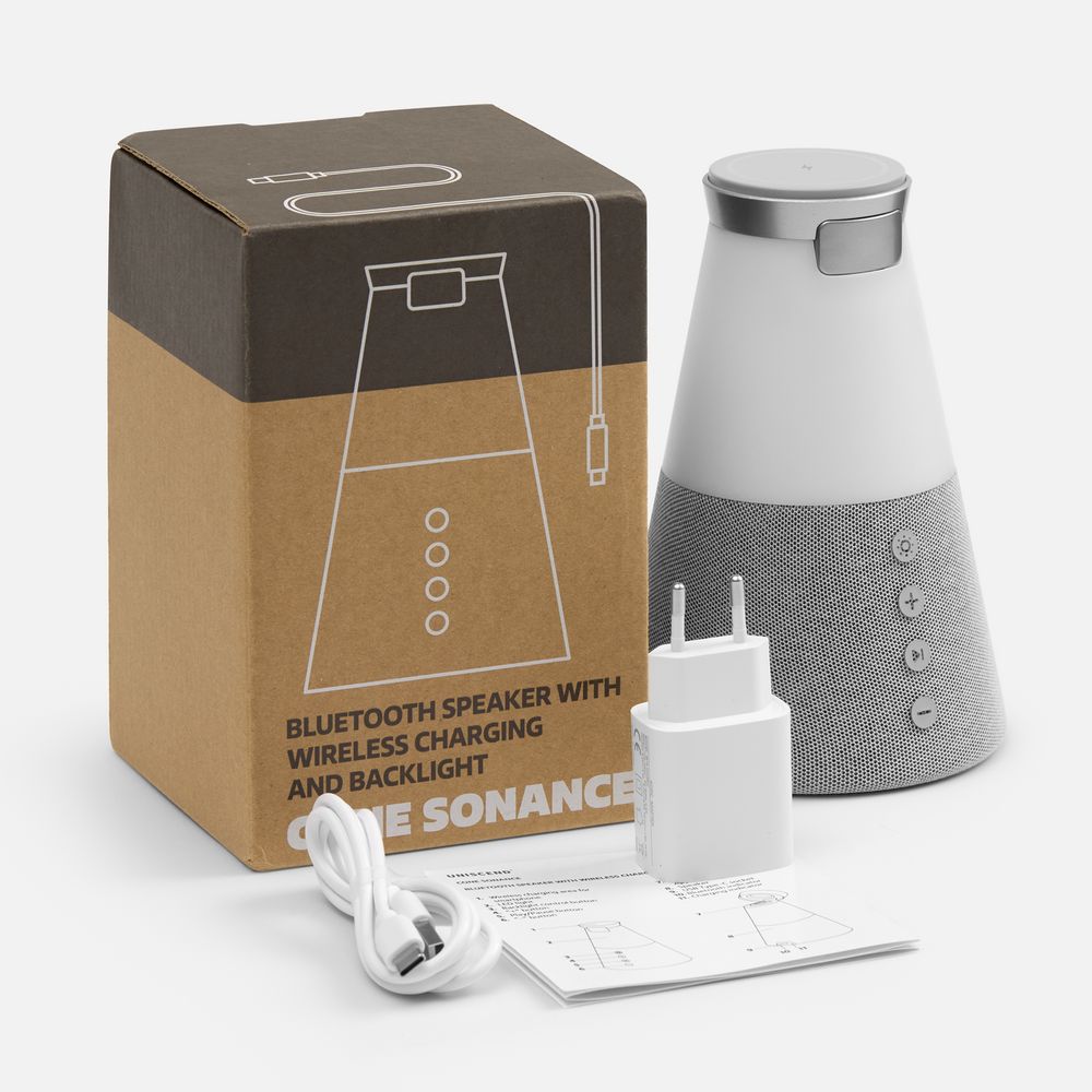 Bluetooth-колонка с беспроводной зарядкой и подсветкой Cone Sonance, серая / Миниатюра WWW (1000)