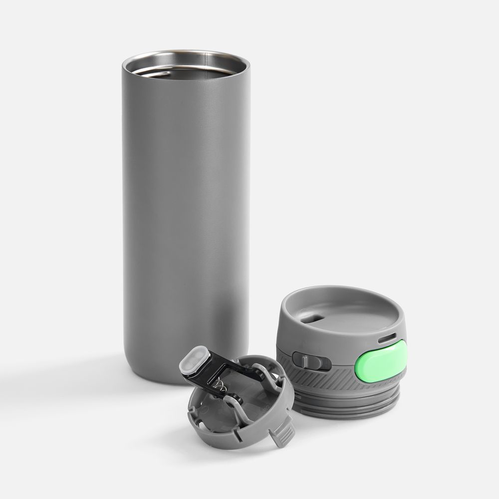 Термостакан X1 с цветной кнопкой, серый с зеленым / Миниатюра WWW (1000)