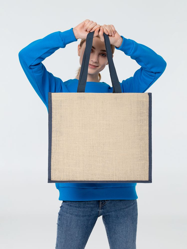 Холщовая сумка для покупок Bagari с синей отделкой / Миниатюра WWW (1000)