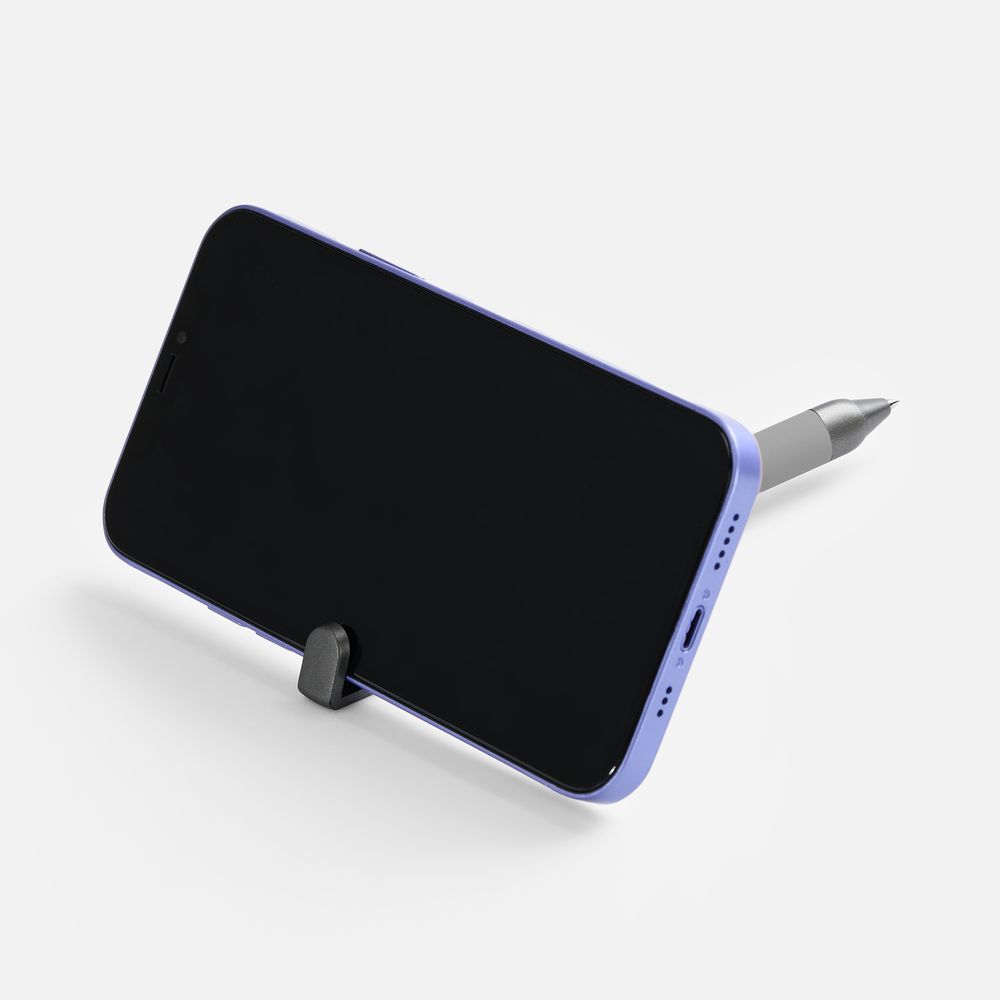 Ручка шариковая Standic с подставкой для телефона, серая / Миниатюра WWW (1000)