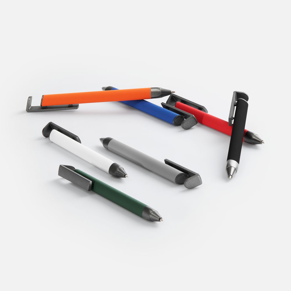 Ручка шариковая Standic с подставкой для телефона, серая / Миниатюра WWW (1000)