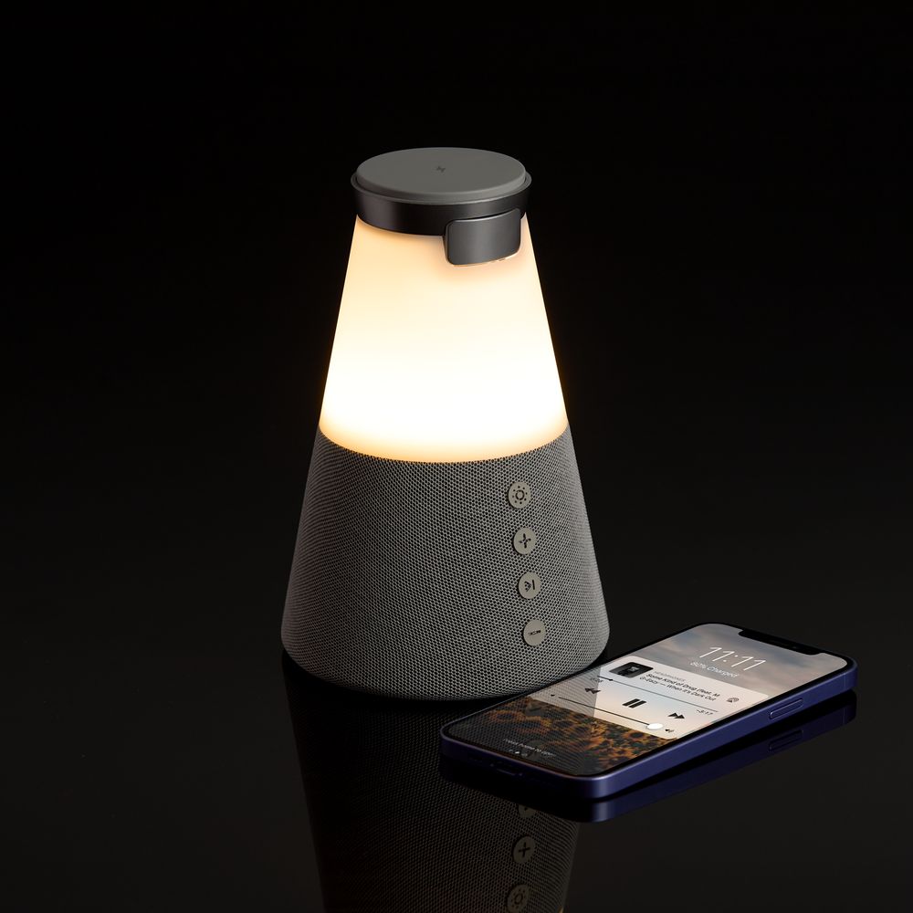 Bluetooth-колонка с беспроводной зарядкой и подсветкой Cone Sonance, серая / Миниатюра WWW (1000)