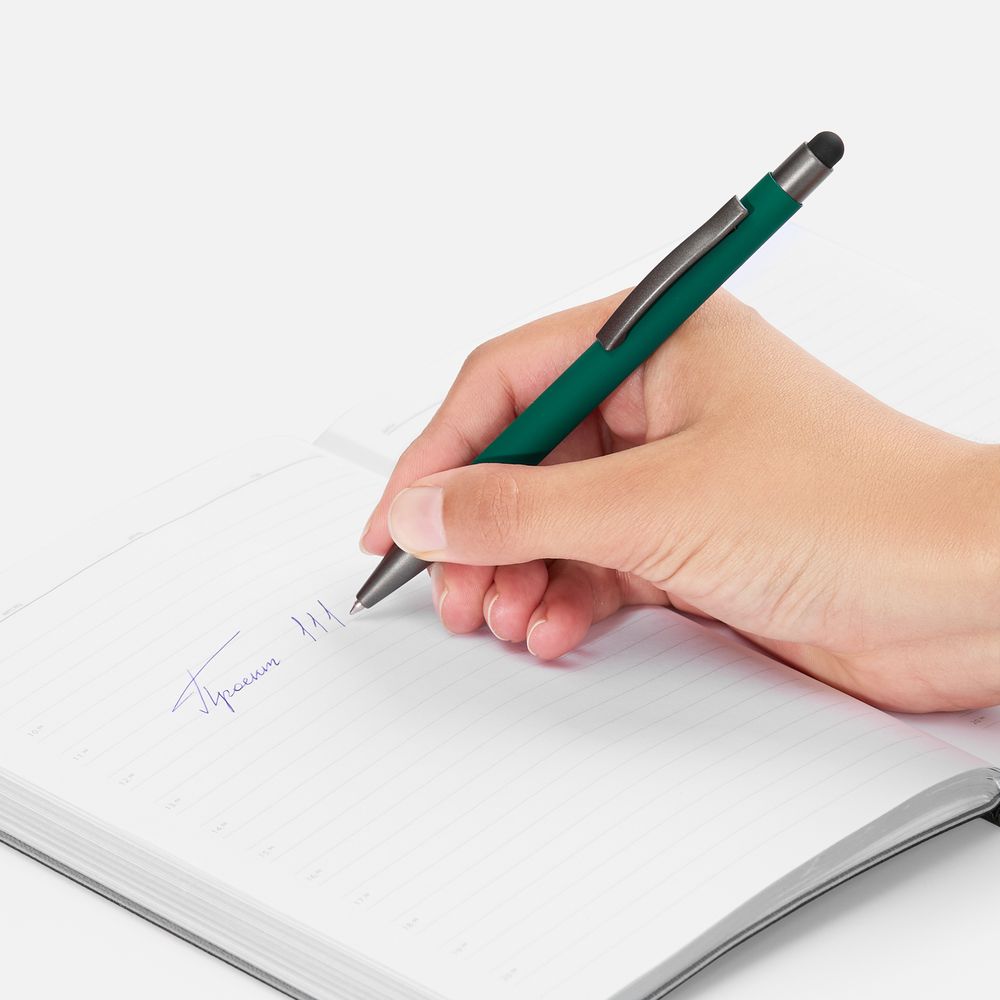 Ручка шариковая Atento Soft Touch со стилусом, зеленая / Миниатюра WWW (1000)