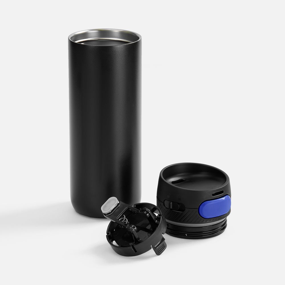 Термостакан X1 с цветной кнопкой, черный с синим / Миниатюра WWW (1000)