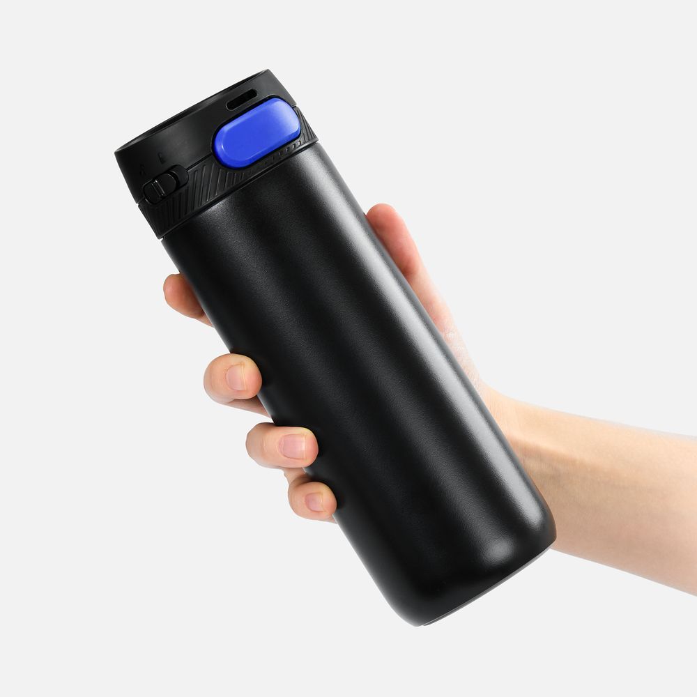 Термостакан X1 с цветной кнопкой, черный с синим / Миниатюра WWW (1000)