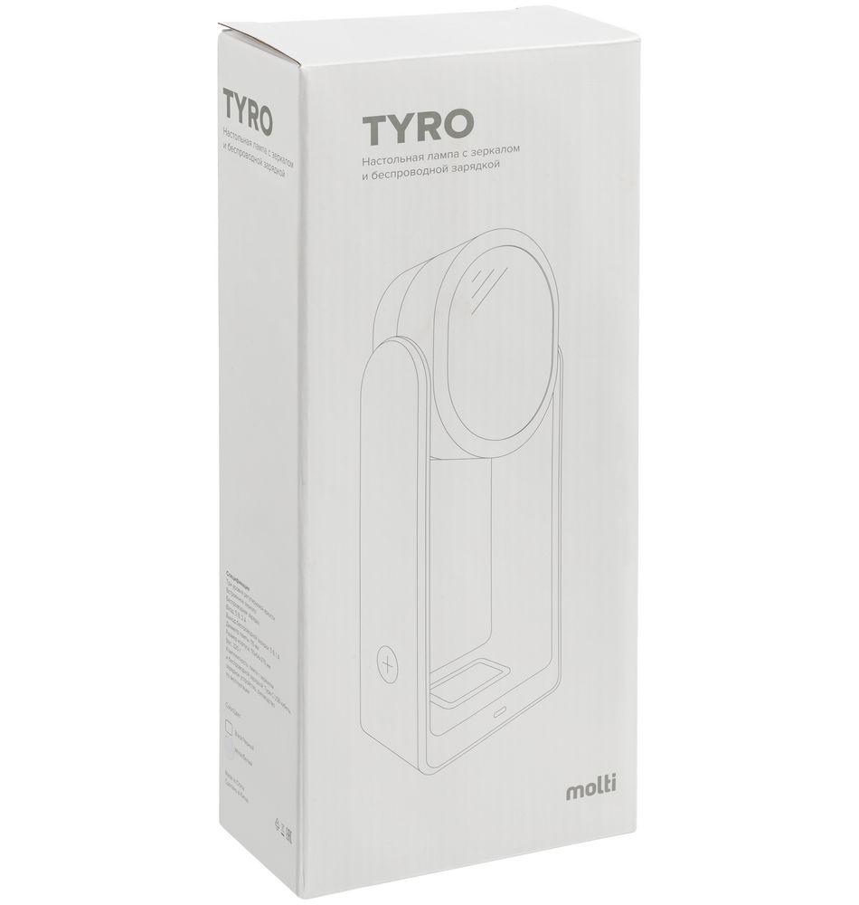 Настольная лампа с зеркалом и беспроводной зарядкой Tyro, белая / Миниатюра (упак) (1000)