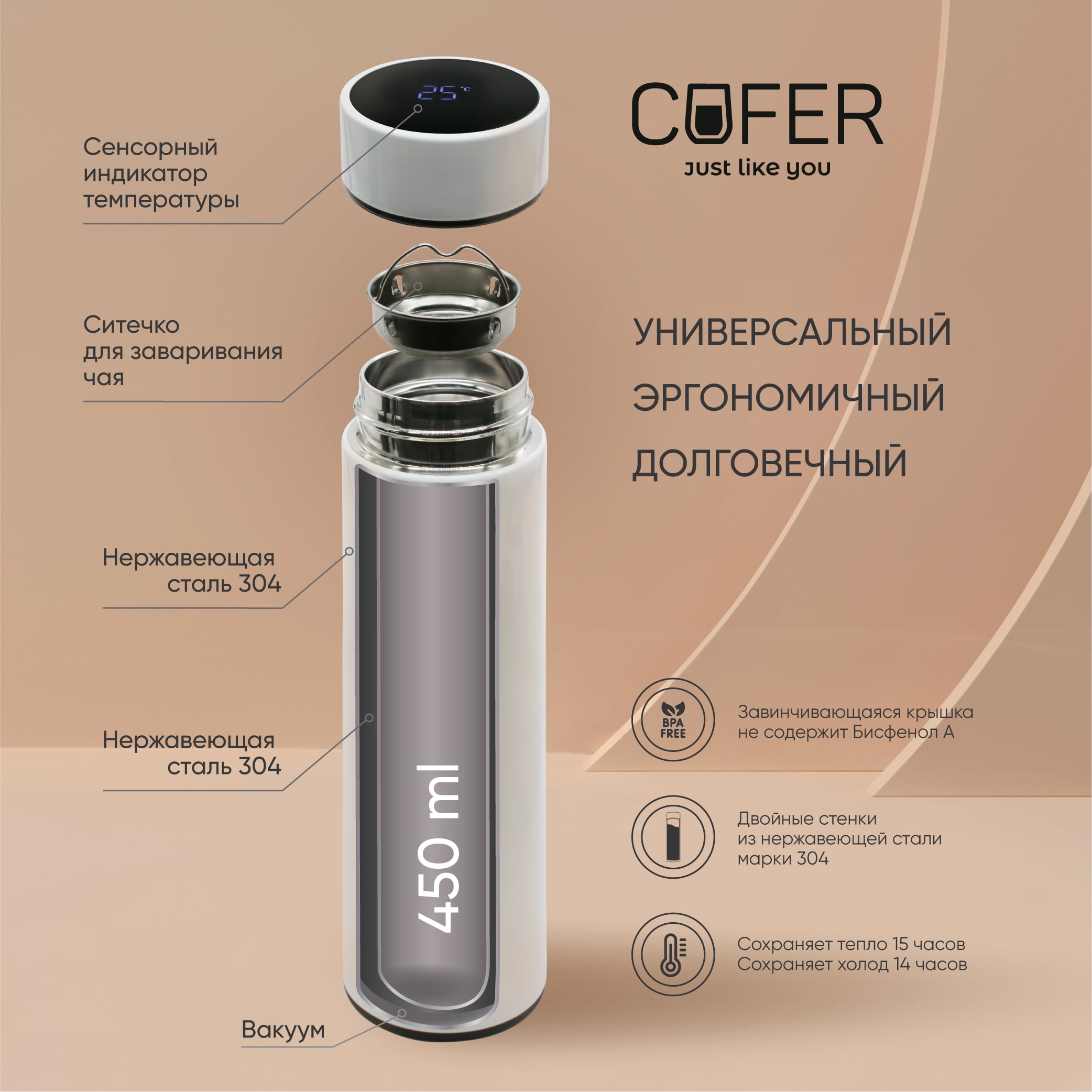 Термос Reactor гальванический c датчиком температуры  (синий) / 
