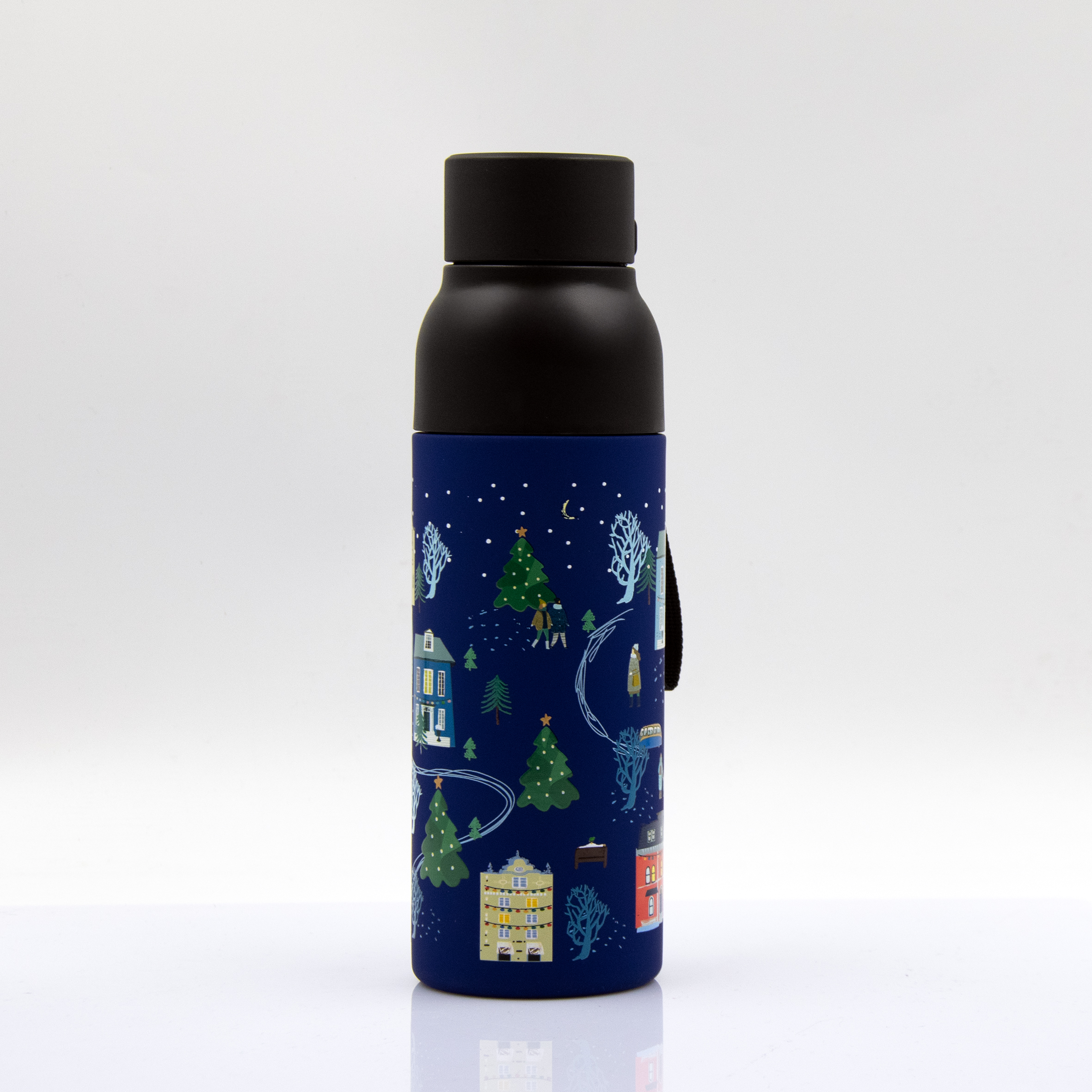 Термобутылка Button Black (черный с синим) / 